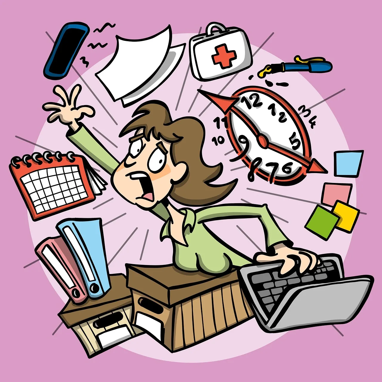 7 Signs of Poor Mental Health to Watch in 2025,woman, work, cartoon, office, paperwork, laptop, panic, anxiety, stress, time, clock, phone, paperwork, stress, stress, stress, stress, stress